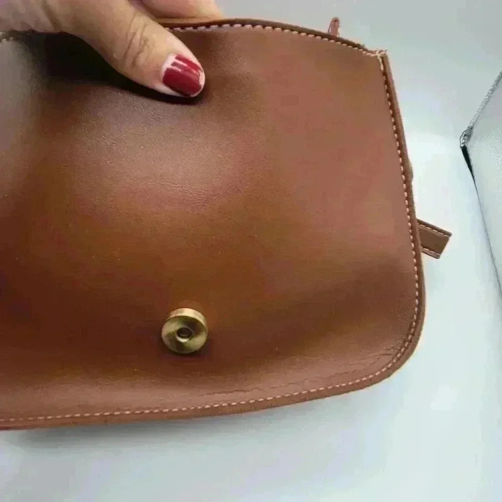 Retro Saddle Bag-Brown Cross Back Faux Leather Side Back Handmade - Picture 13 of 13